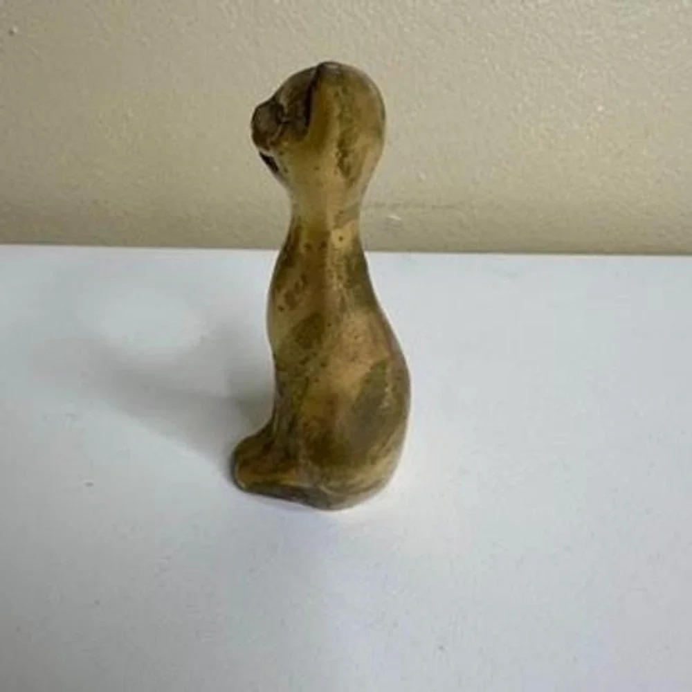Mid-Century Modern Brass Cat Figurine – Made in Korea – Vintage MCM Style